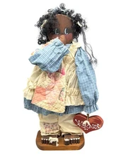 Handmade African American Wooden Doll Quilted blanket Dress & Welcome Sign READ