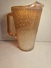 Vintage Jeanette Carnival Glass Iridescent Marigold Tree Bark Ribbed Pitcher