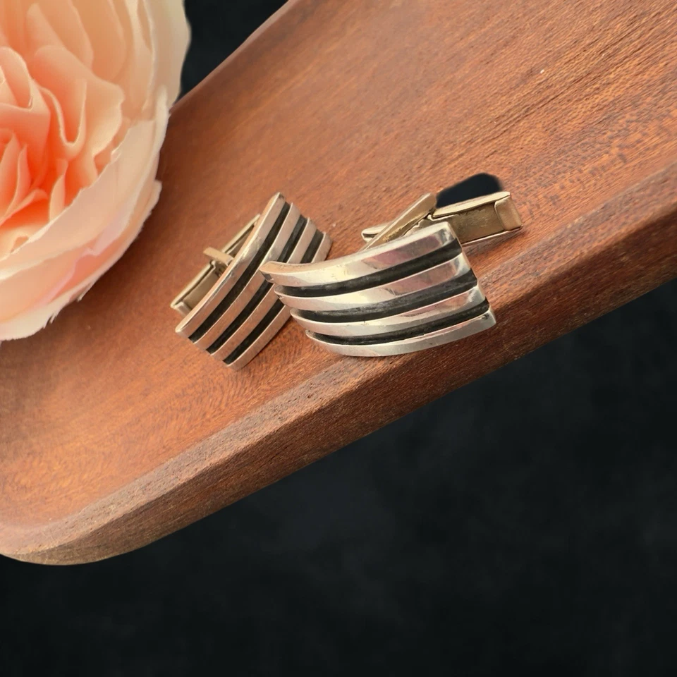 Vintage 🖤 SIGNED 🖤 Sterling 925 PLATA TAXCO Mexico Alpaca CUFFLINKS Native SW - Image 3 of 4