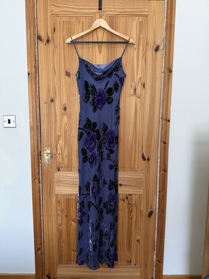 Monsoon UK 12 Purple Beaded Y2K Floral Burnout Maxi Slip Dress Wedding Guest