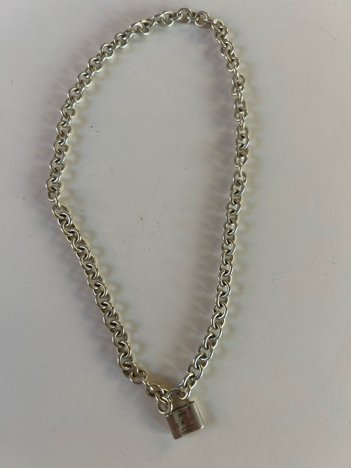 Tiffany & Co Necklace 1837 With Lock Pendant 16 Inch Sterling Silver