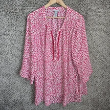 Catherines Top Womens Plus 2X 22/24W Pink Printed Lace Up Blouse Casual Ladies