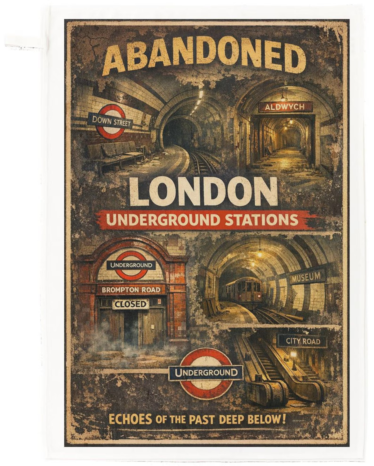 Abandoned London Underground Stations Cotton Tea Towel