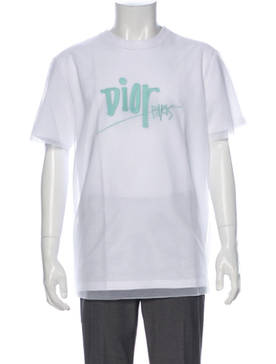 Dior Shawn Stussy White Green Logo Short Sleeve Double Layer T