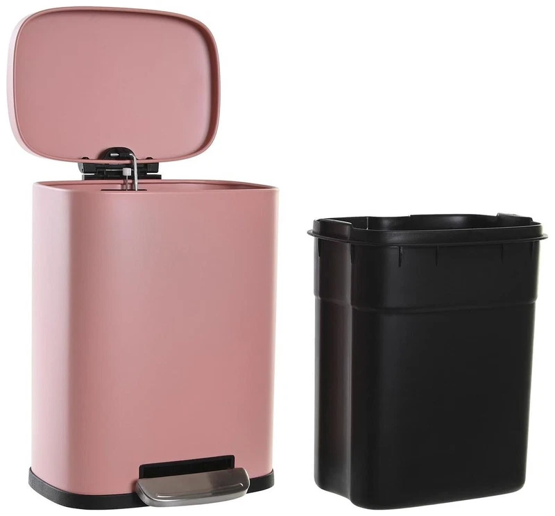 Pattumiera Bagno 5 L Metallo Rosa con Pedale e Chiusura Lenta Cestino Rifiuti, fotografia 8 di 9