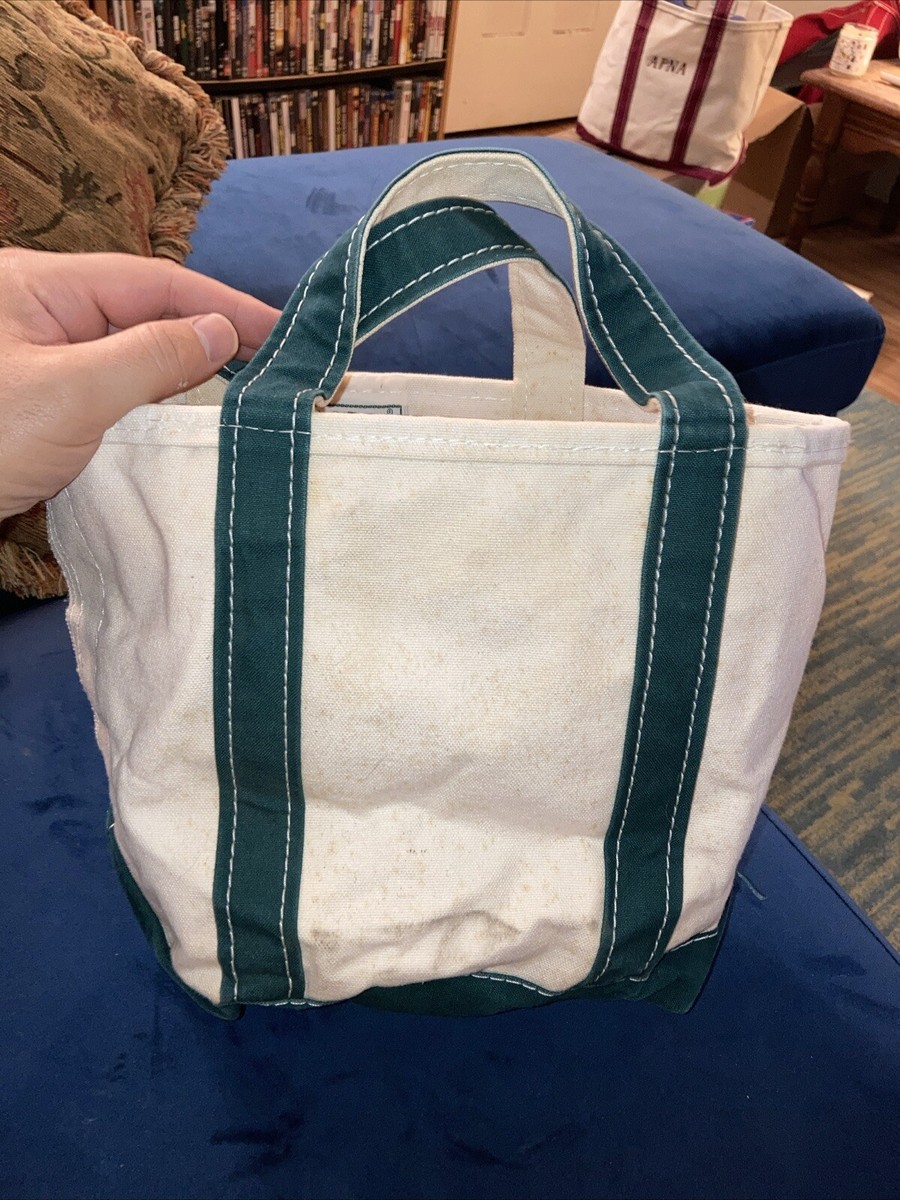 Vintage LL Bean Boat & Tote Green & White Mini Canvas Bag