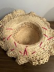 Womens Vintage Straw Hat Pink Flowers Grenada Brim Beach 22.5” Circumference — photo 7