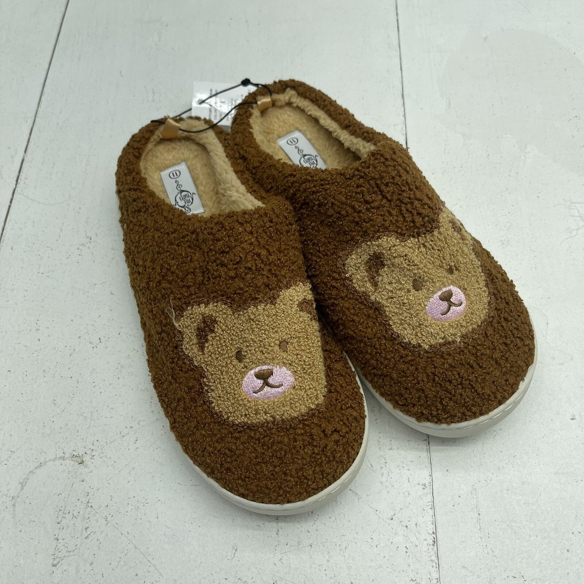 Sole Mates Brown Teddy Bear Slip On House Shoe Slippers 