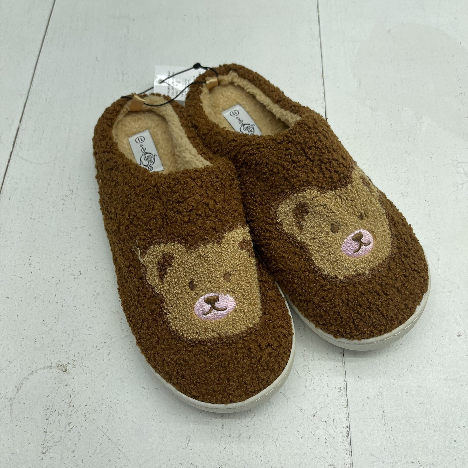 SAOLA Sole Mates Marrone Orsacchiotto Slip On Casa Scarpa Pantofole Donna Taglia 11 Nuove