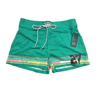 Women's Mid-Rise Linen Board Shorts - Wild Fable Sage Green Multi Striped M