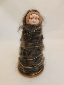 NATIVE AMERICAN FIGURAL YARN SPOOL SIGNED J CROWE 2005