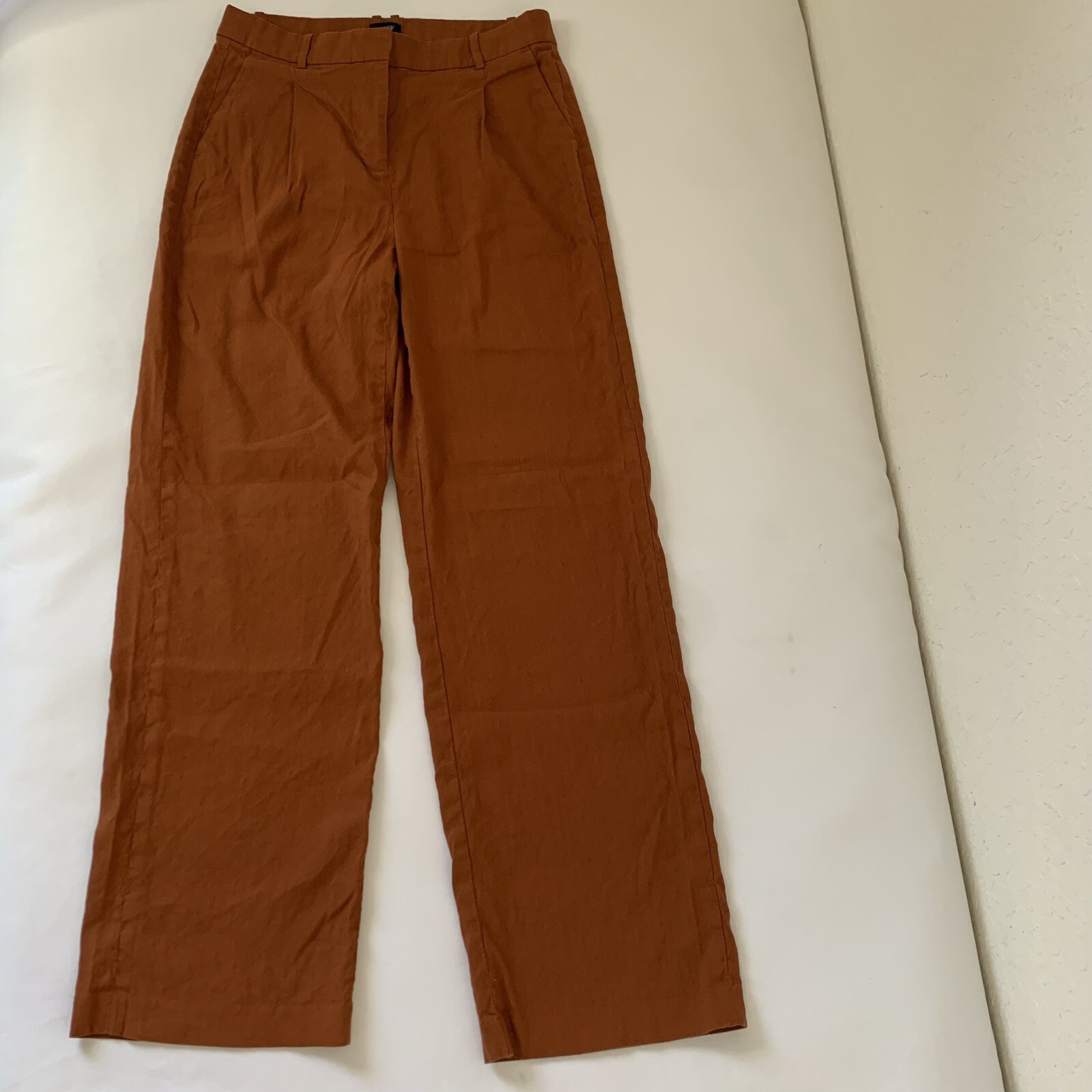 J Crew Pant Women 6 Tall Acorn Brown Linen Wide Leg Pleated Preppy Academia Twee