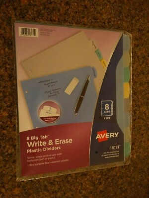 NIB -  Avery Write & Erase Plastic Dividers - Choose Style