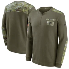 Nike Olive ATLANTA FALCONS Salute To Service Henley Long Sleeve Thermal Top XL