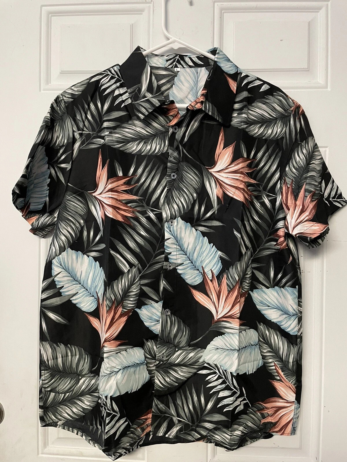 Black w/Tropical Print (Size L) “Aloha” Shirt
