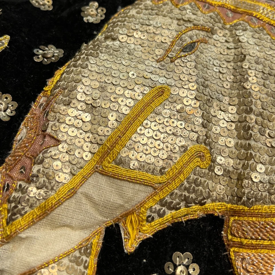 Vintage KALAGA BURMESE Elephant EMBROIDERED TAPESTRY Art Burma Myanmar Large - Image 3 of 4