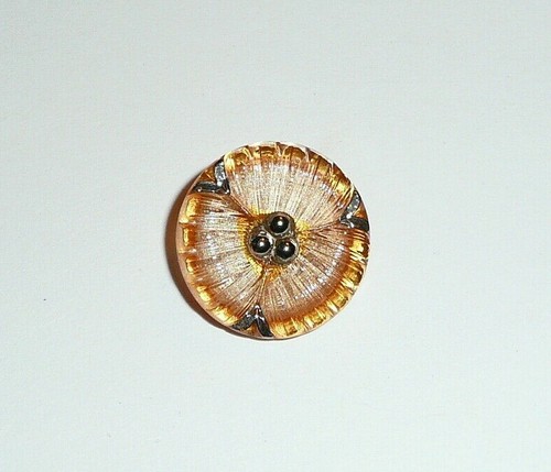 Czech Glass Flower Camel Colred w Hand Painted Silver Accents Shank Button 18mm - Picture 3 of 5