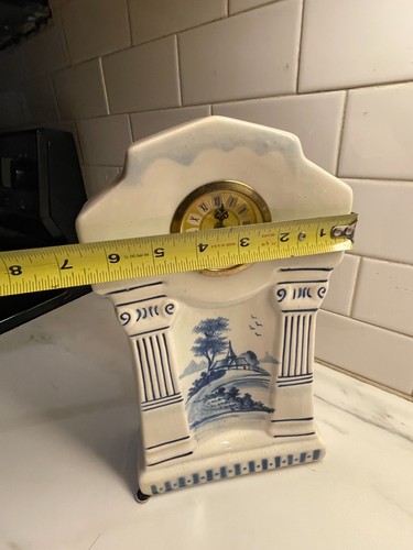 West Germany Porcelain Wind Up Clock M.W Mercedes Delft Motif Belgian Blue 417 - Picture 7 of 24
