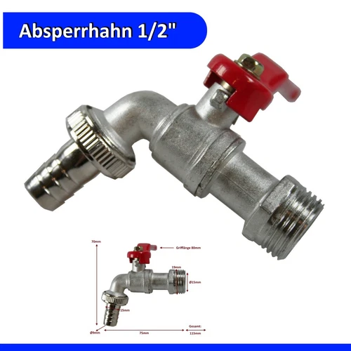Wasserhahn Absperrhahn Kugelhahn 1/2" Zoll Auslaufhahn Garten Hahn Bewässerung
