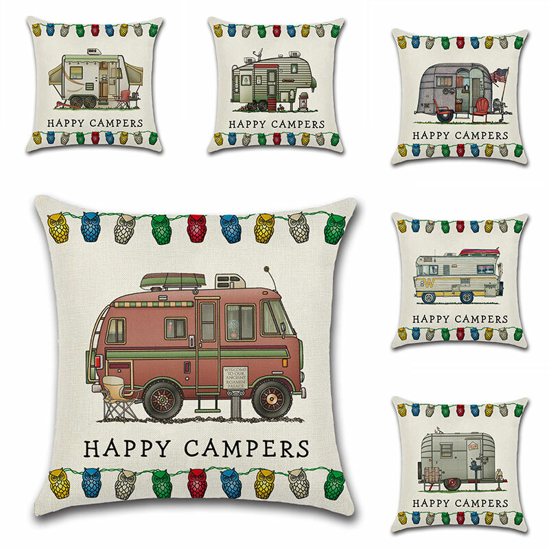 Ornate HAPPY CAMPERS Pillow Case Waist Sofa Throw Cushion Cover Home
