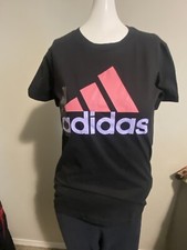 NWT Adidas Women's Basic BOS Tee T-shirt Black W/Multi Logo. Size XS. 130