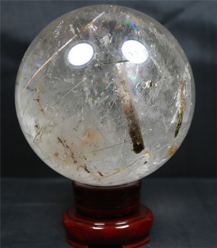 108mm 4.08LB NATURAL WHITE CLEAR QUARTZ CRYSTAL WITH TOURMALINE SPHERE BALL - Picture 3 of 12