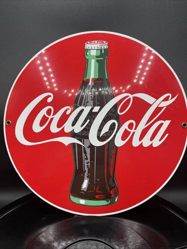 Vintage COCA COLA 11 1/4" diameter  Ande Rooney porcelain  enamel sign Btd3