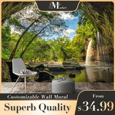 Waterfall Lake Nature Caves 3D Wall Mural Designer ...