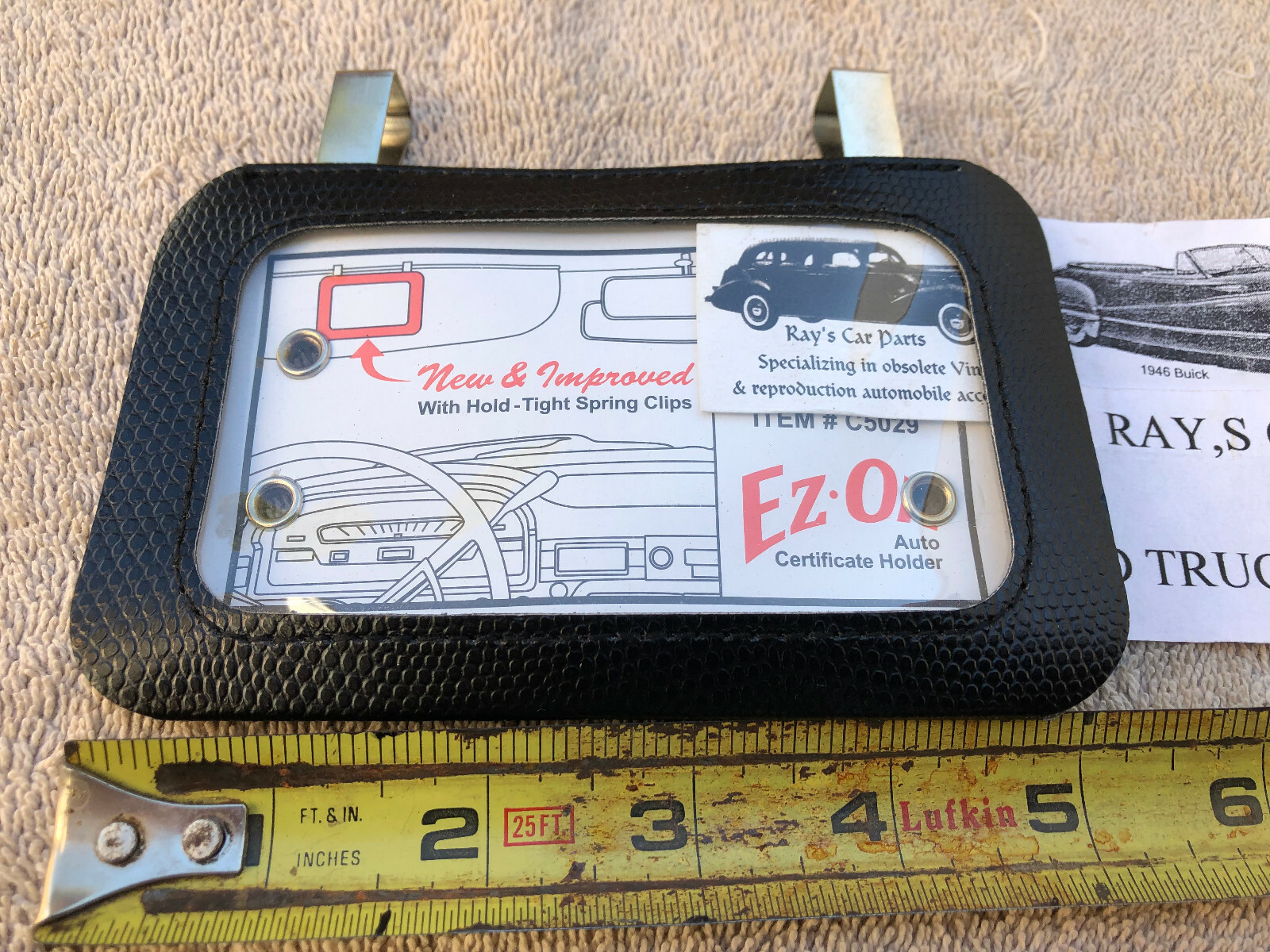 UNIVERSAL SUN VISOR VINTAGE STYLE AUTO CERTIFICATE / REGISTRATION