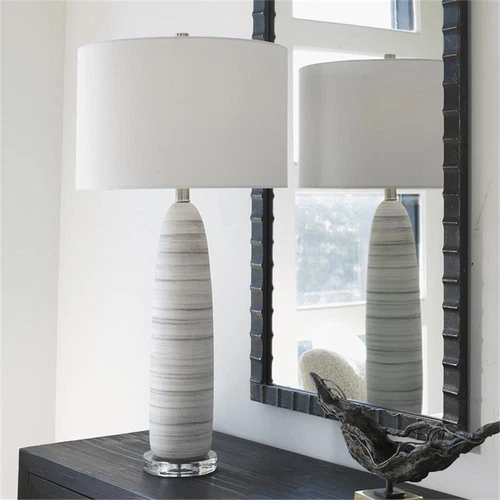 Uttermost Levadia Contemporary Fabric and Metal Table Lamp in Matte White/Gray - Picture 6 of 7