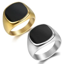 Black Enamel Geometric Finger Ring Stainless Steel Men Women Charm Wedding Ring