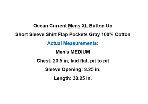 Ocean Current Mens XL Button Up Short Sleeve Shirt Flap Pockets Gray 100% Cotton - Picture 3 of 4