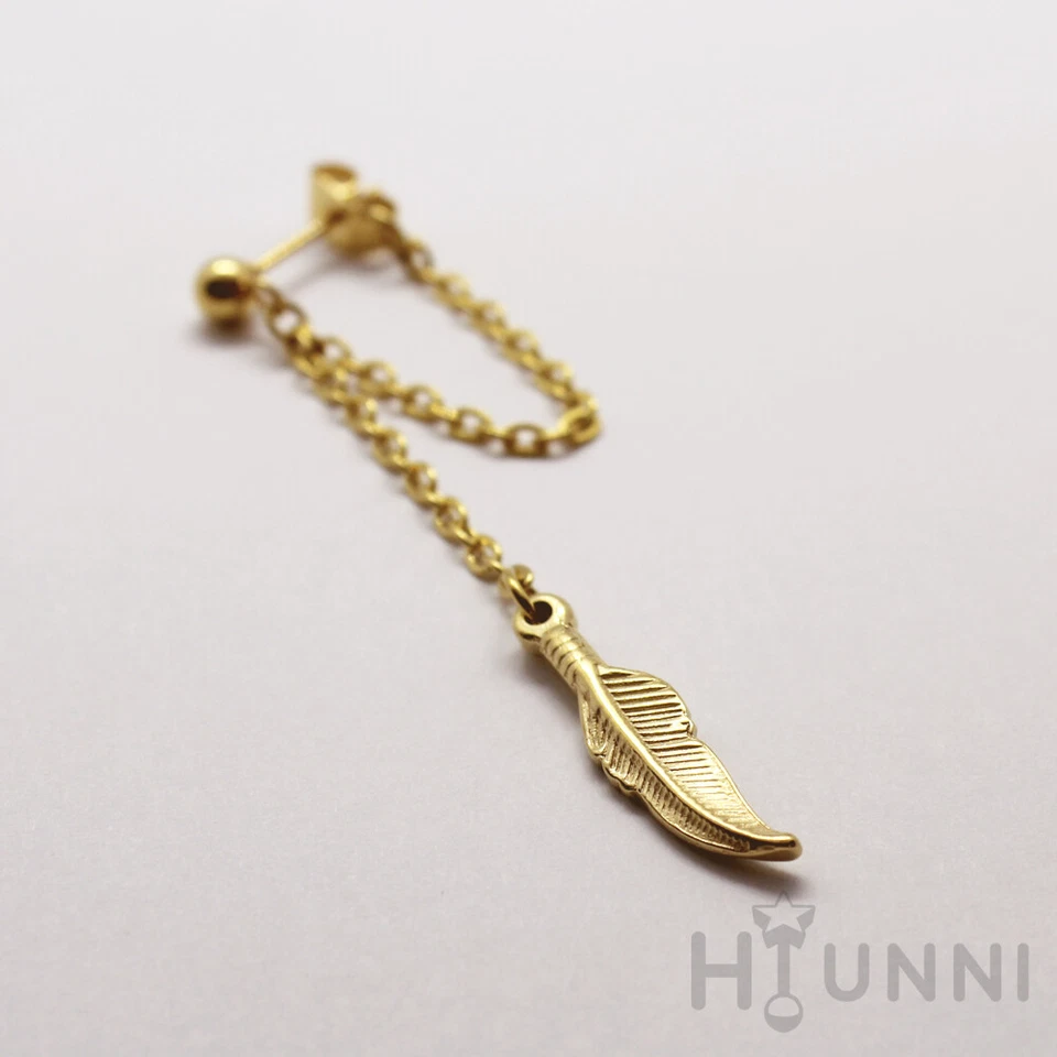 Pendientes colgantes plumas 20g 16g, pendiente cartílago hélice, pendientes hombre, 316l Foto 2 de 4