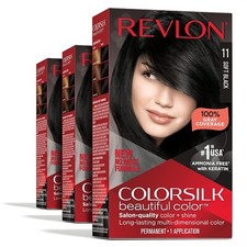 REVLON Colorsilk Color Permanent Hair Dye, 11 Soft Black Pack of 3