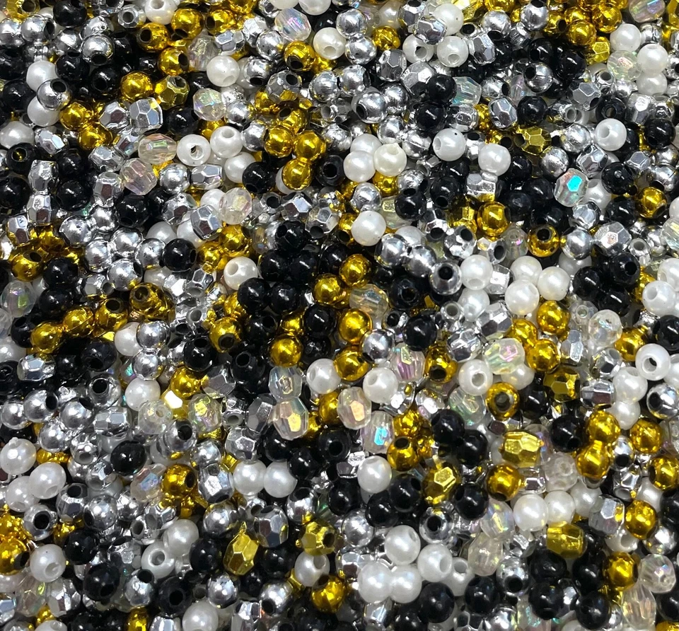 1000x Small 4mm to 5mm Silver, Gold, White, Black Acrylic Spacer Beads - Image 2 of 3