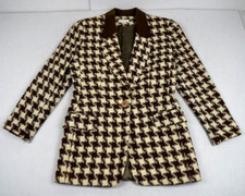 Vintage Wool Blazer Ann Taylor Size 6 80s Brown Ivory Big Houndstooth Made US