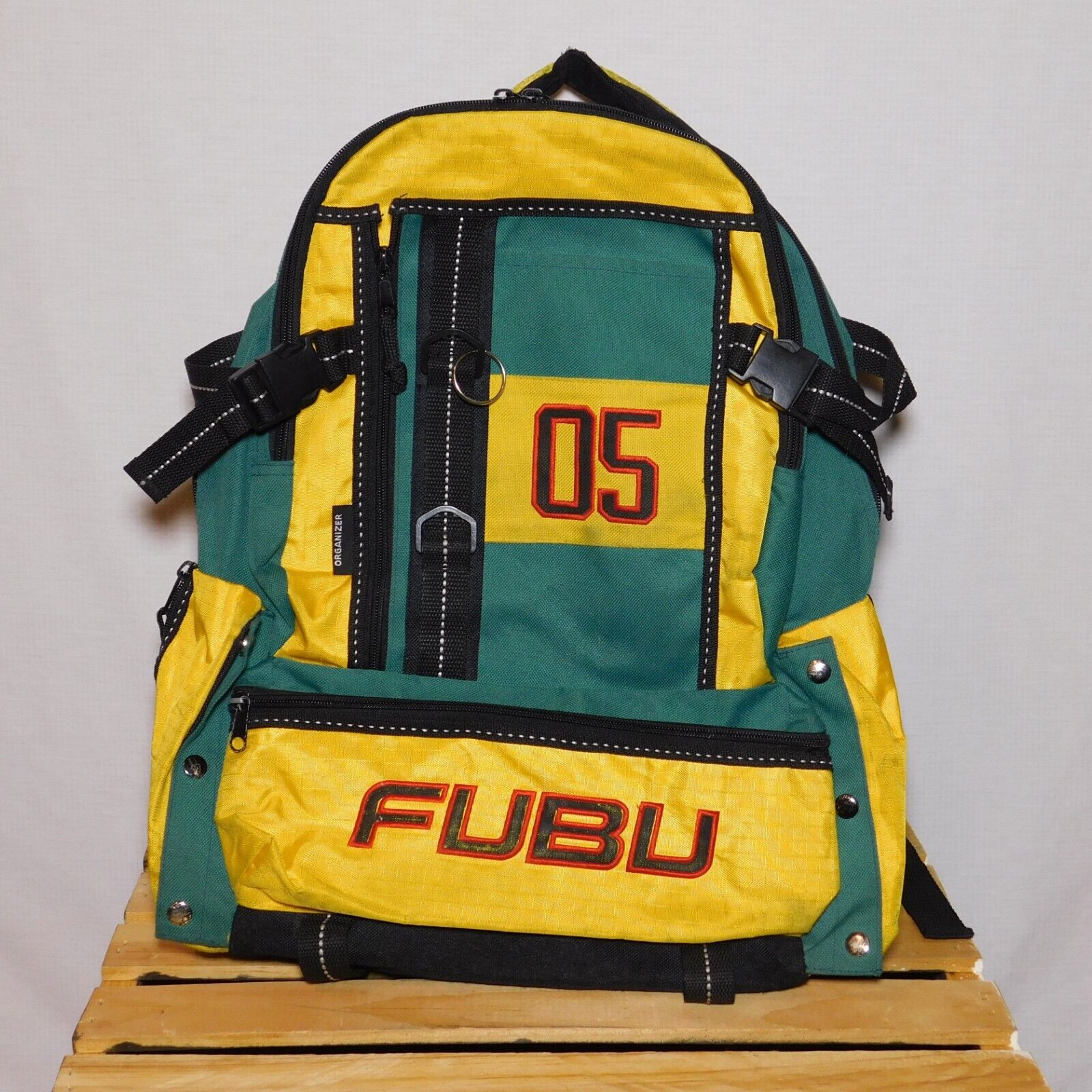 Vintage Y2K FUBU 05 Athletic Green and Yellow Backpack Organizer Sports Bag