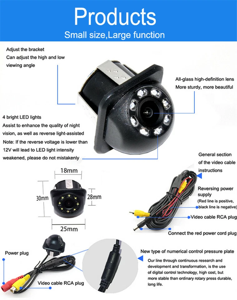 Cámara CCD HD de 1/4" retrovisor retrovisor trayectoria dinámica 8IR LED para automóvil SUV Foto 2 de 4