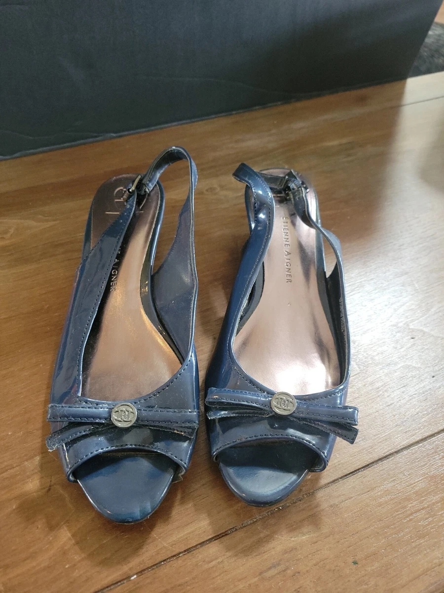etienne aigner Blue Patent Leather Peep Toe Shoes Size 8.5 eBay