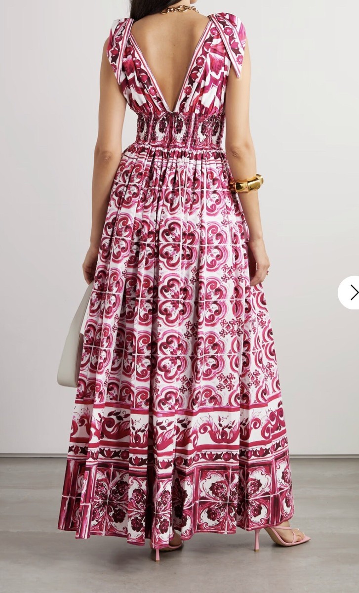 DOLCE & GABBANA Dress White Red Fuschia Maiolica Maxi Floral
