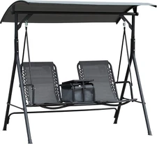 2-Seat Patio Swing Chair, Outdoor Canopy Swing Glider with Pivot Storage Table,