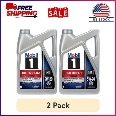 (2 pack) Mobil 1 High Mileage Full Synthetic Motor Oil 5W-20, 5 Quart