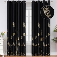 Black Blackout Curtains for Bedroom 84 Inches Long, Room Darkening Grommet Th...