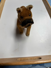 Vintage STEIFF Sarras Boxer Dog Standing Mohair 1950s w Hang Tag Original Collar