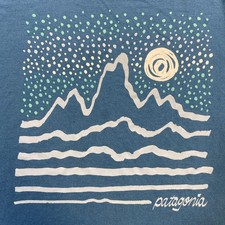 Patagonia Shirt Youth Small 7-8 Blue Organic Cotton Graphic Mountains Moon Tee