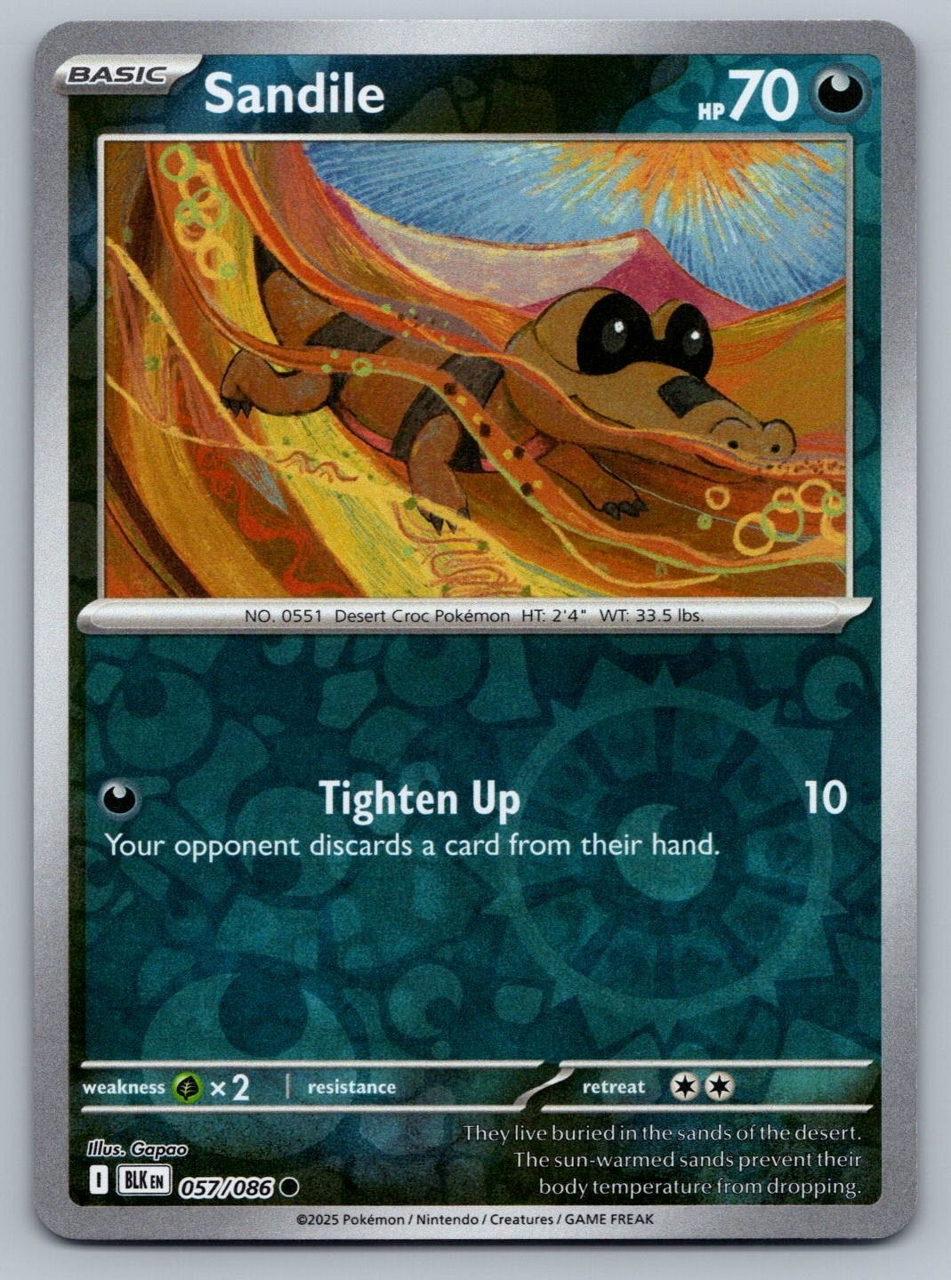 2025 Pokemon Black Bolt Sandile 057/086 Reverse Holo