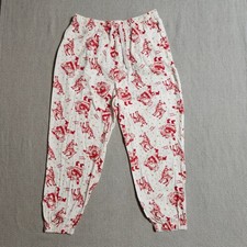 Old Navy Flannel Jogger Pajama Pants Santa Reindeer Christmas Holiday Ivory L