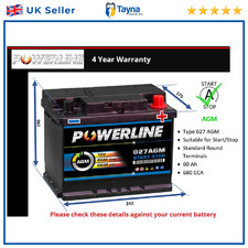 AGM Battery fits VW UP FOX T-ROC TIGUAN ARTEON Stop Start 027 AGM 680A