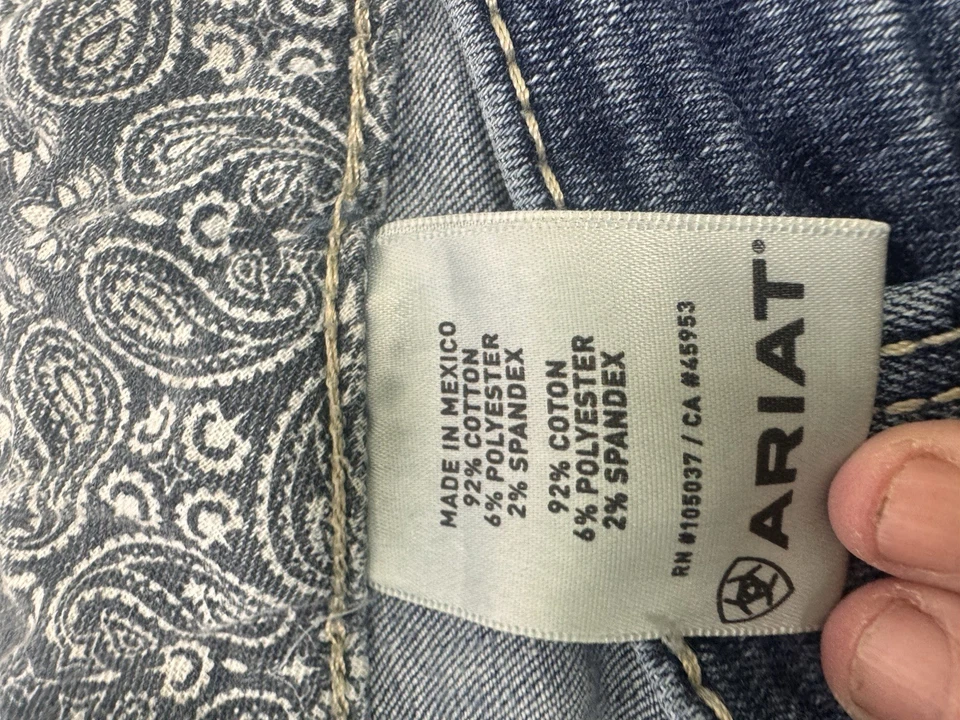 Pantalones de mezclilla Ariat para hombre 34x32 azul corte boot M4 ropa de trabajo ecuestre occidental Foto 4 de 4