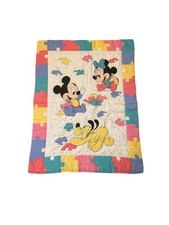 Vtg Disney Dundee Baby Mickey Minnie Mouse Puzzle Piece Crib Blanket 41  X 32  